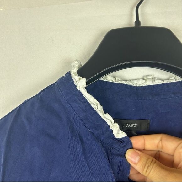 J. Crew navy ruffle collar cuff button blouse top size M - Picture 4 of 9